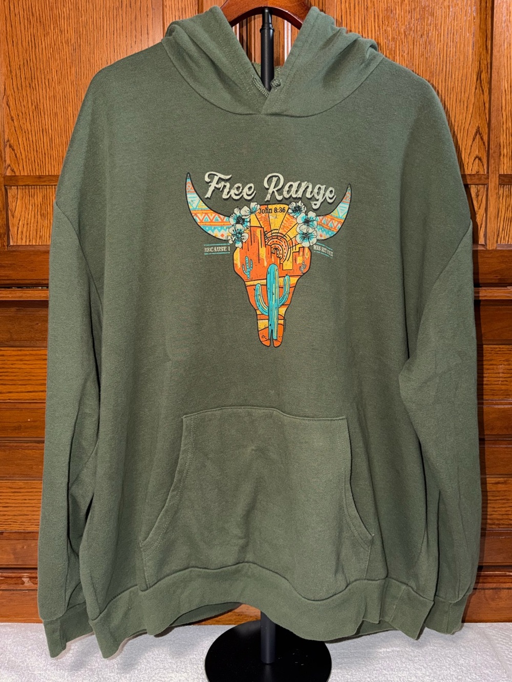 Kerusso Free Range Pullover Hoodie Southwest Christian John 8:36 Longhorn Skull